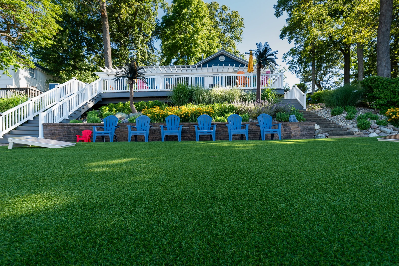 LandScapes® Verana artificial turf installation at Big Long Lake, Wolcottville, Indiana