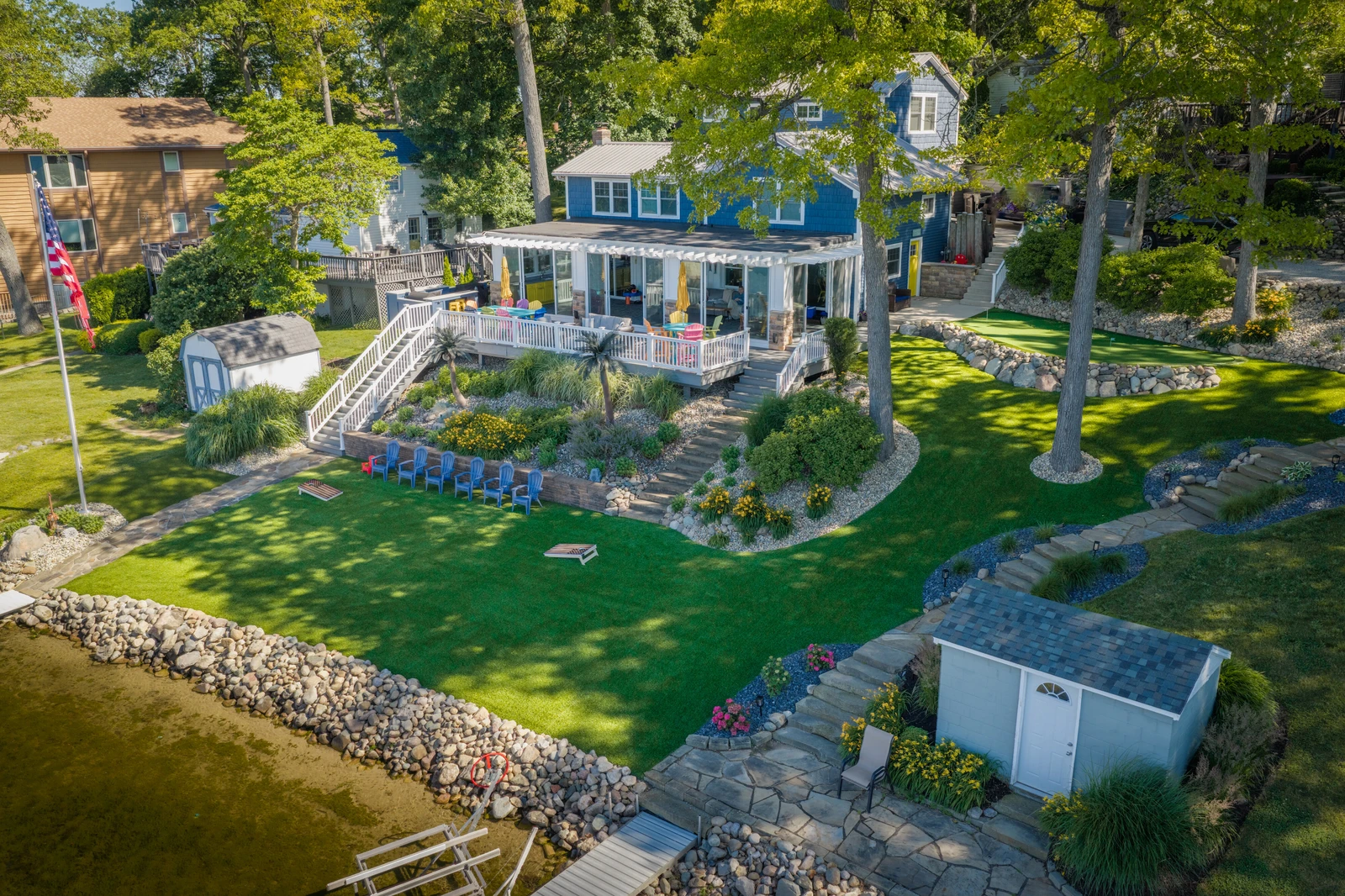 LandScapes® Verana artificial turf installation at Big Long Lake, Wolcottville, Indiana