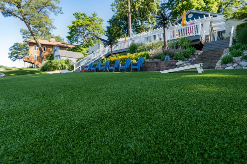 LandScapes® Verana artificial turf installation at Big Long Lake, Wolcottville, Indiana