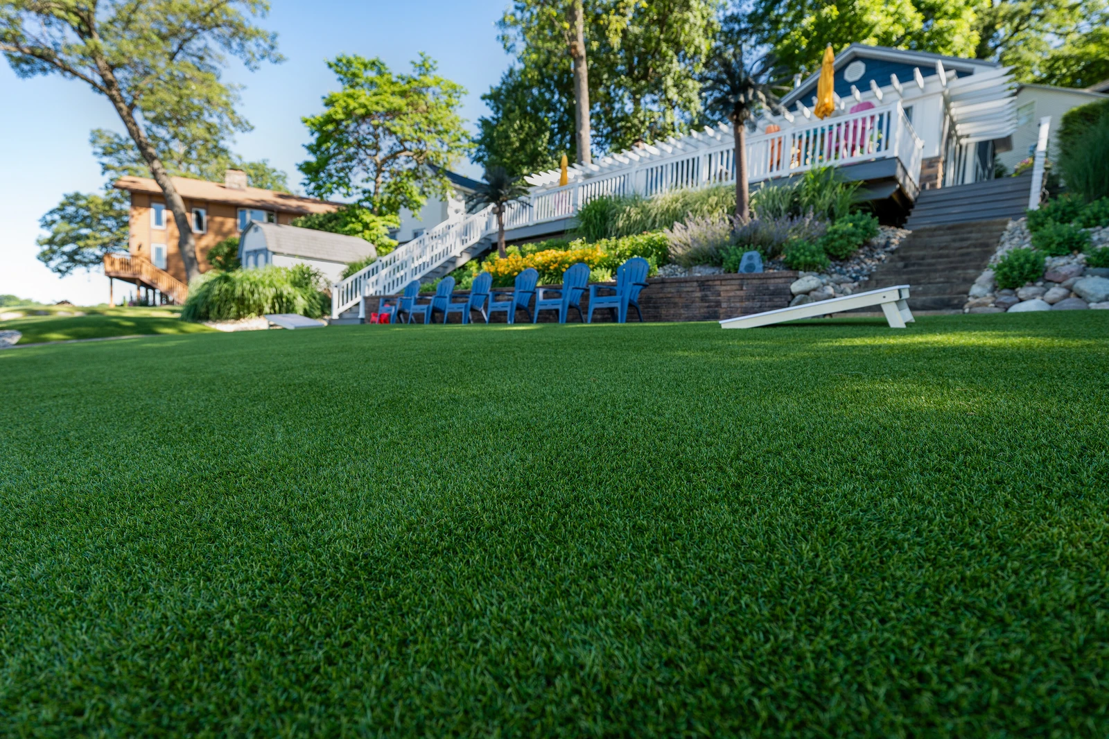 LandScapes® Verana artificial turf installation at Big Long Lake, Wolcottville, Indiana