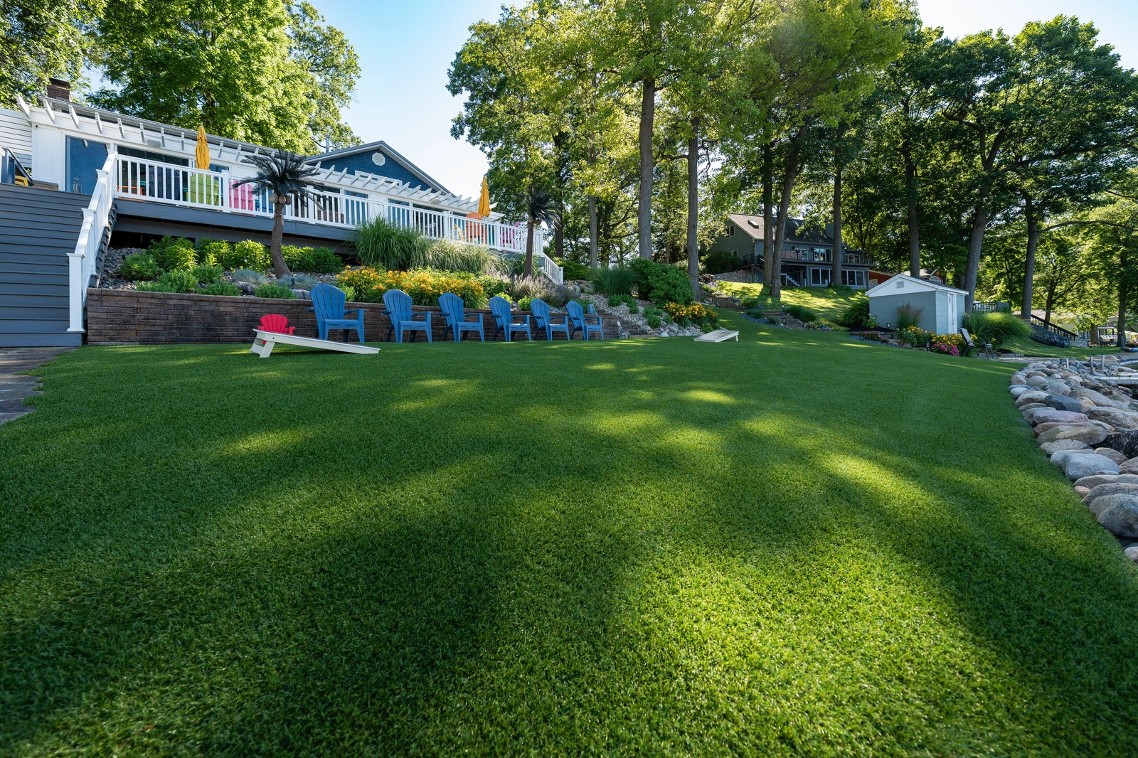 LandScapes® Verana artificial turf installation at Big Long Lake, Wolcottville, Indiana