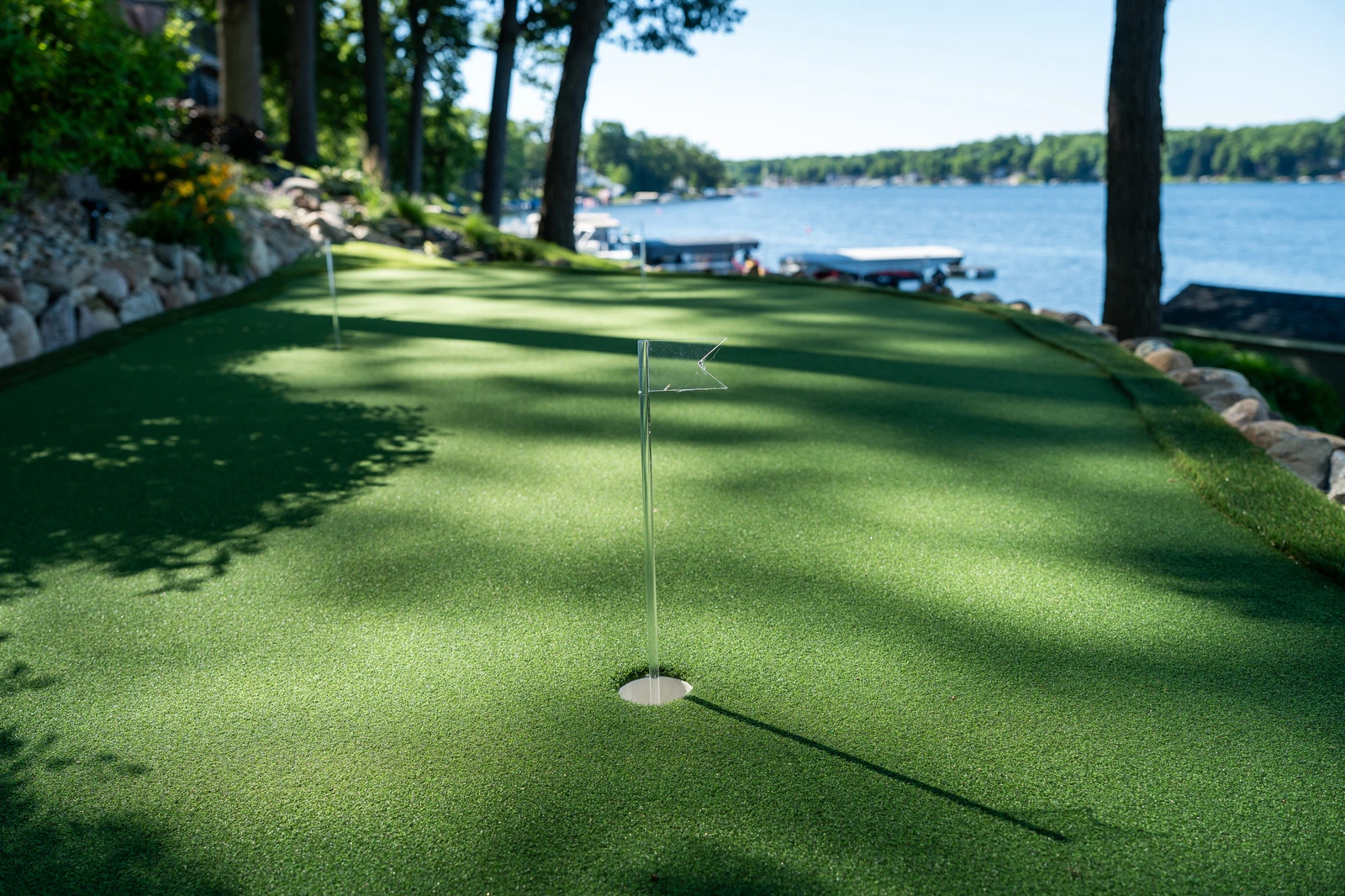 LandScapes® Verana artificial turf installation at Big Long Lake, Wolcottville, Indiana