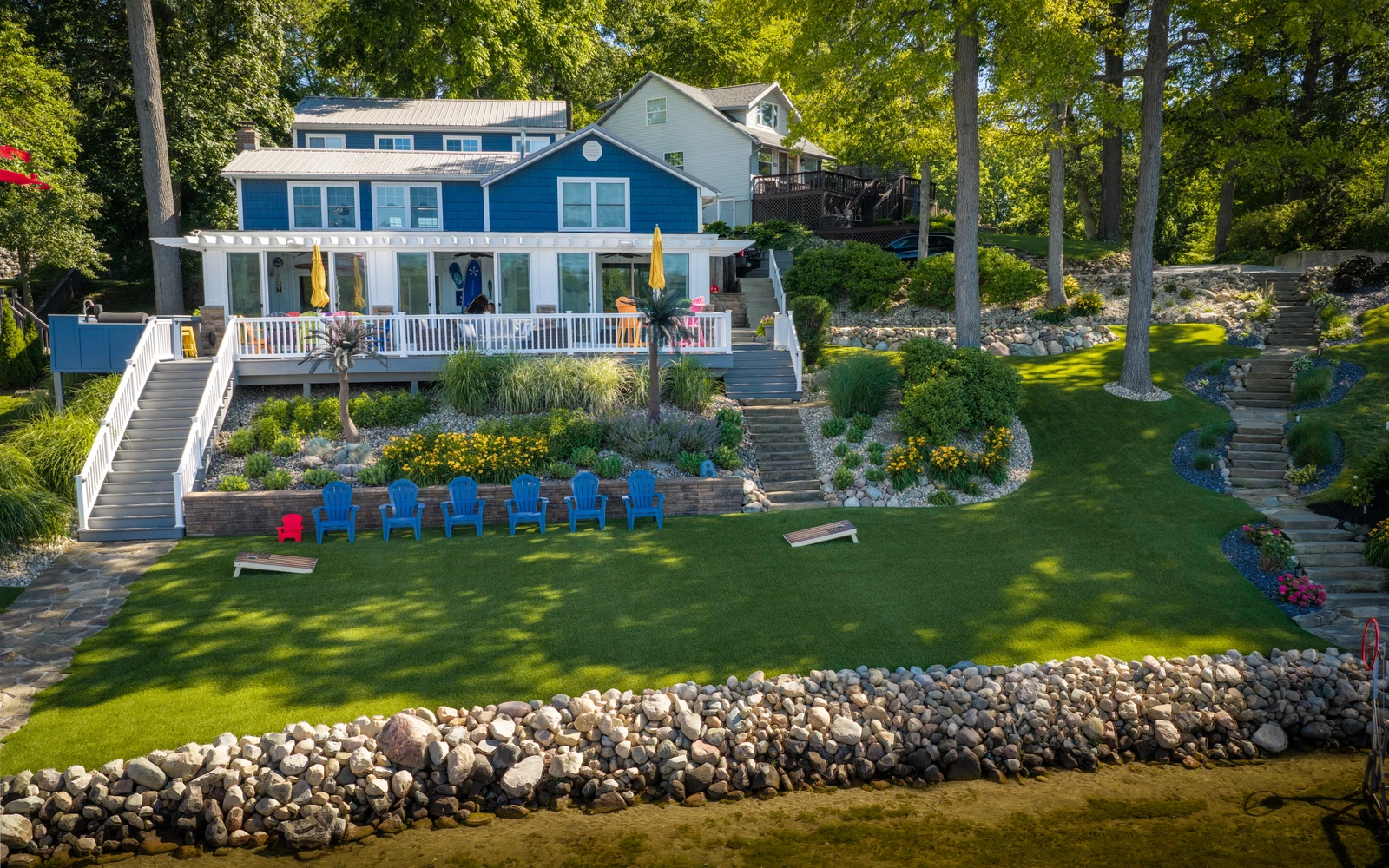 LandScapes® Verana artificial turf installation at Big Long Lake, Wolcottville, Indiana