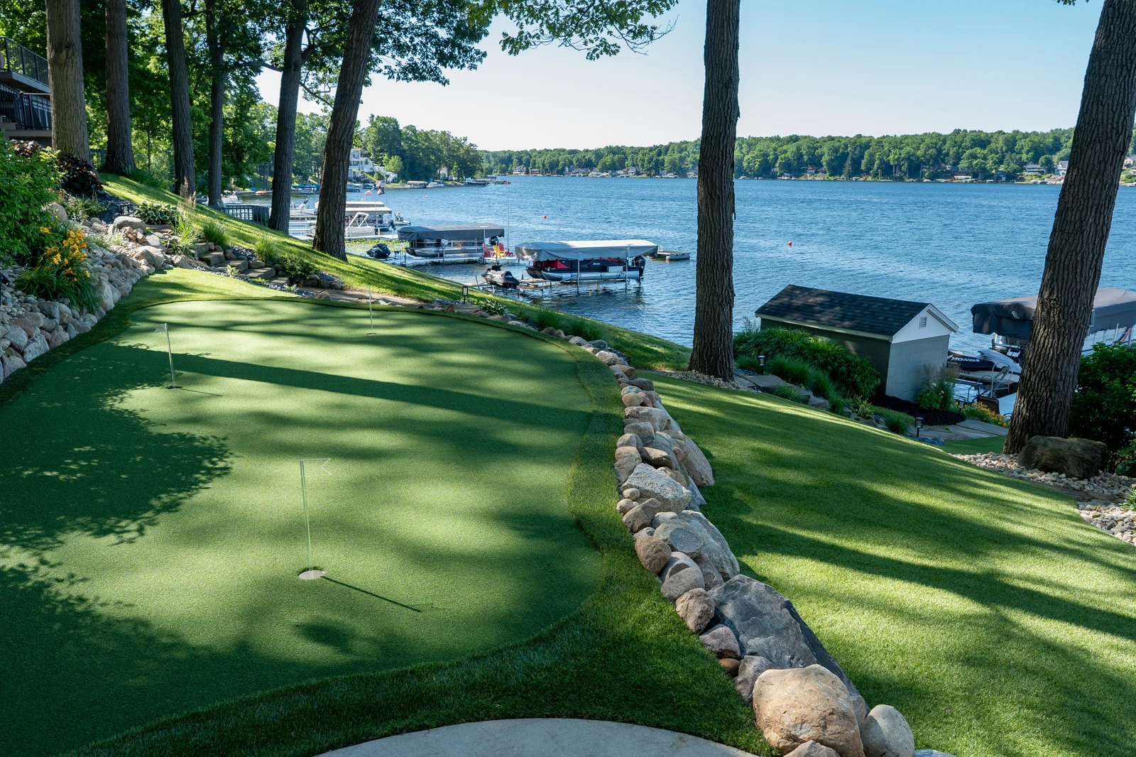 LandScapes® Verana artificial turf installation at Big Long Lake, Wolcottville, Indiana