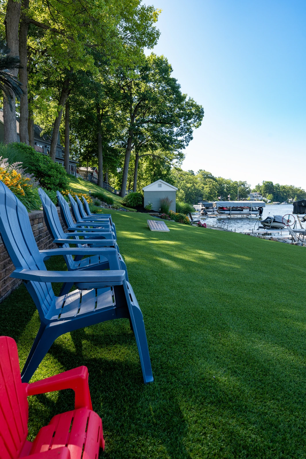 LandScapes® Verana artificial turf installation at Big Long Lake, Wolcottville, Indiana