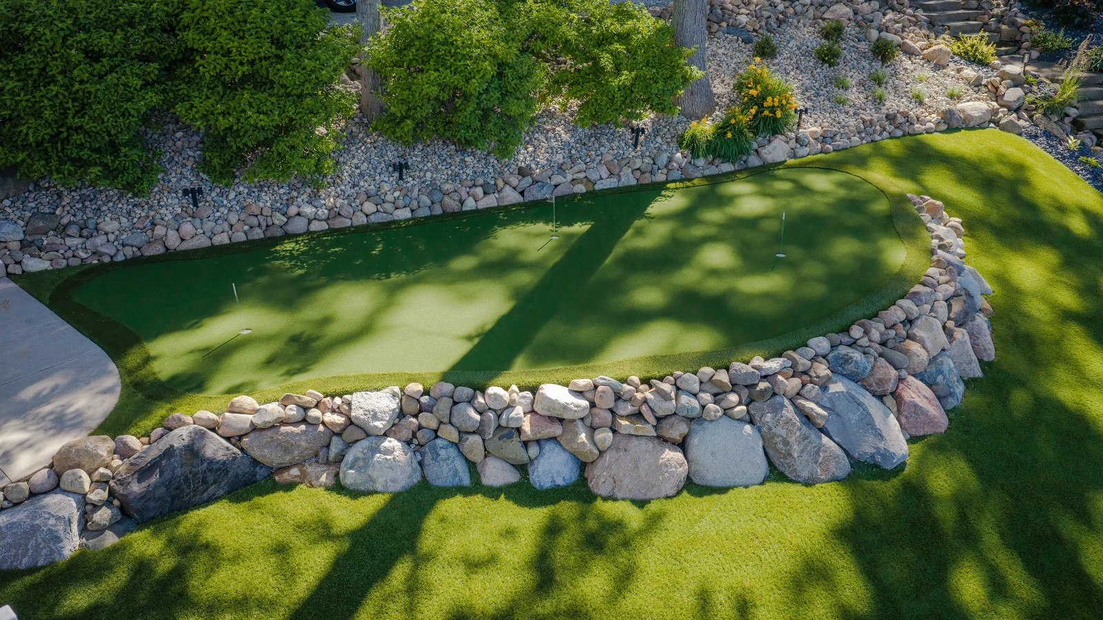 LandScapes® Verana artificial turf installation at Big Long Lake, Wolcottville, Indiana