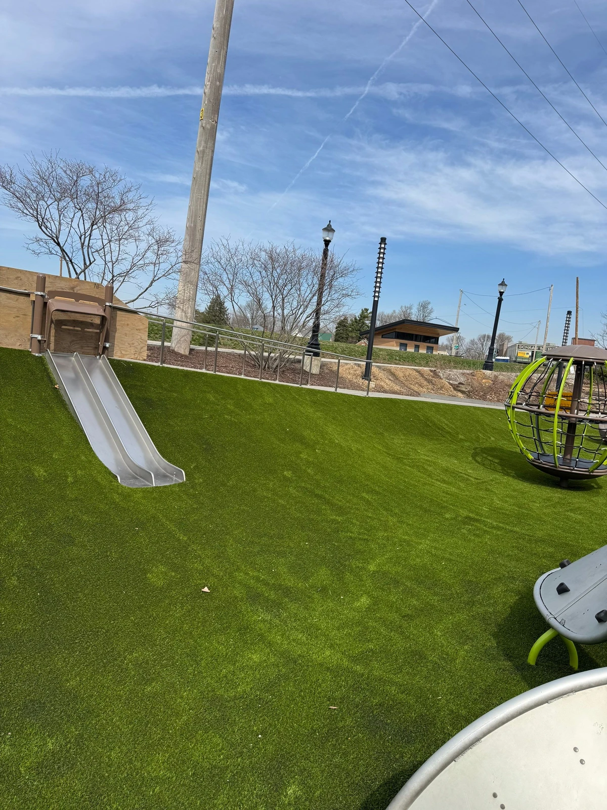 Playground Grass™ artificial turf installation at Promenade Park, Fort Wayne, Indiana