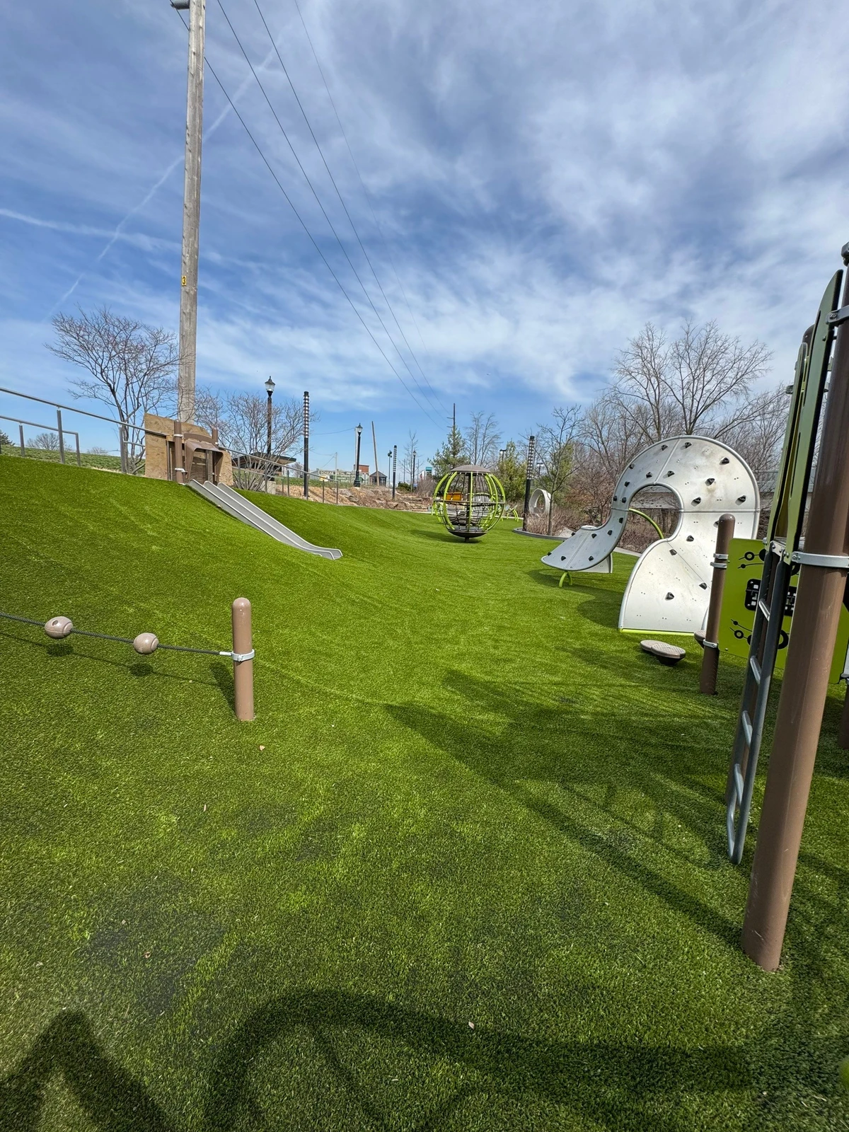 Playground Grass™ artificial turf installation at Promenade Park, Fort Wayne, Indiana