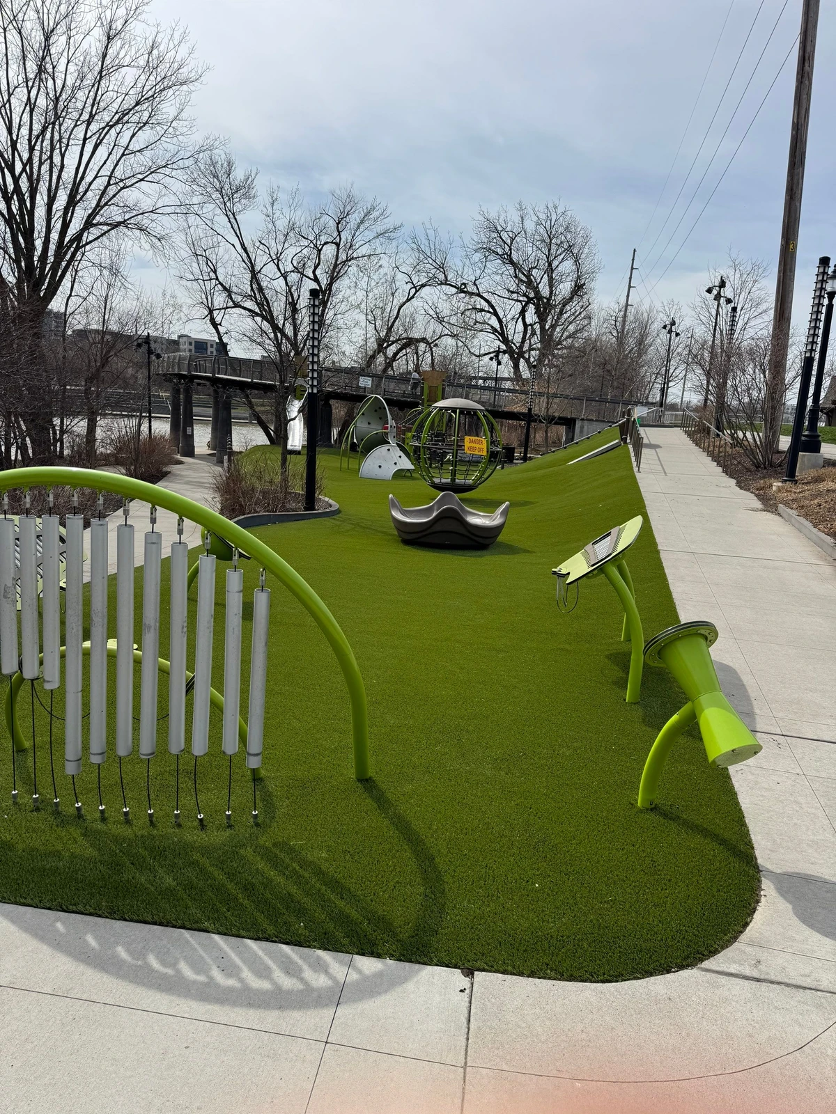 Playground Grass™ artificial turf installation at Promenade Park, Fort Wayne, Indiana