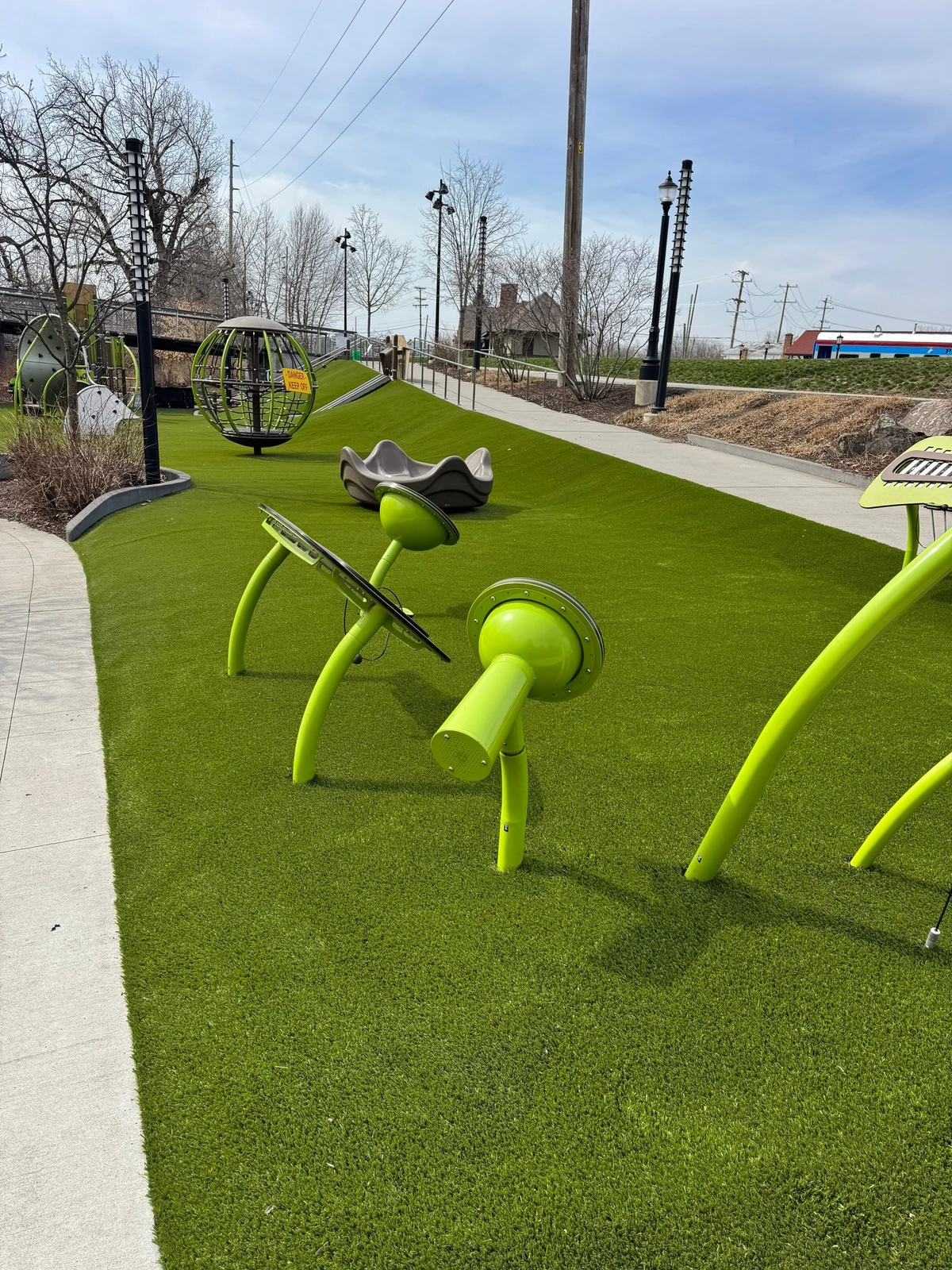 Playground Grass™ artificial turf installation at Promenade Park, Fort Wayne, Indiana