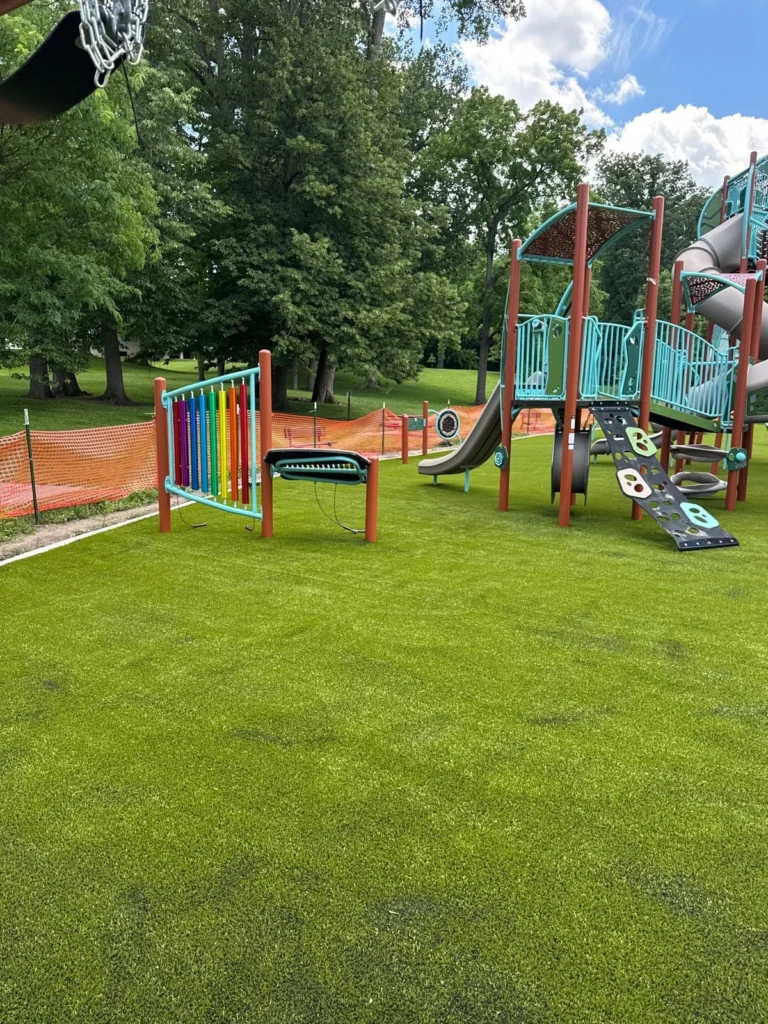 Playground Grass™ artificial turf installation at Schoaff Park, Fort Wayne, Indiana