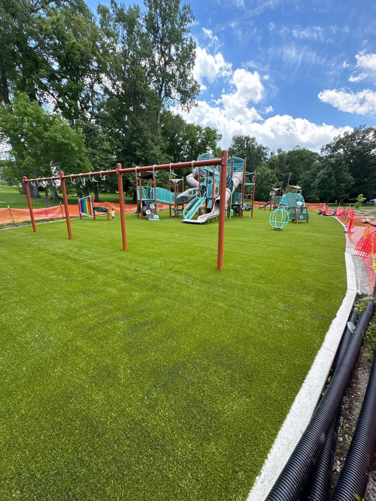 Playground Grass™ artificial turf installation at Schoaff Park, Fort Wayne, Indiana