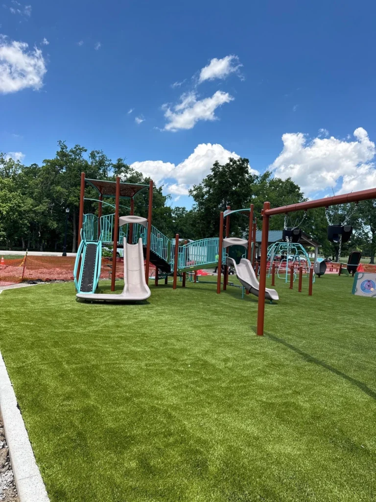 Playground Grass™ artificial turf installation at Schoaff Park, Fort Wayne, Indiana