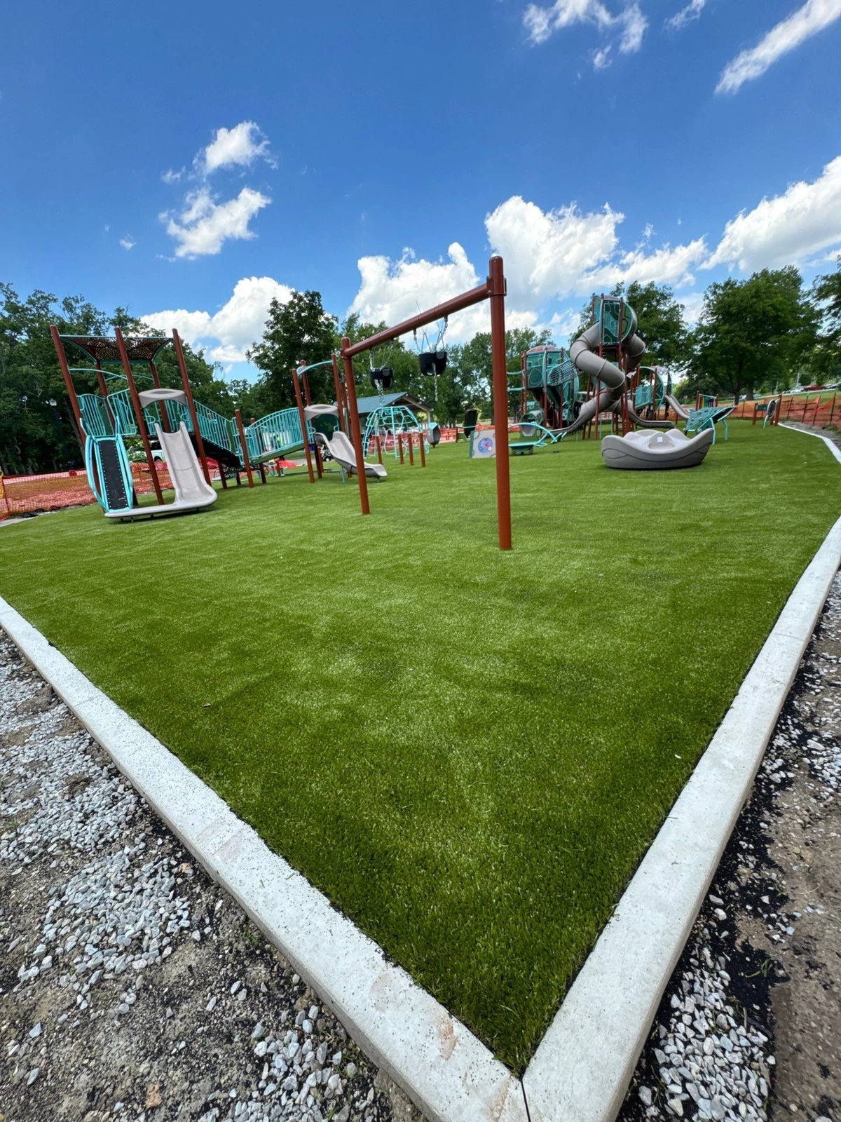 Playground Grass™ artificial turf installation at Schoaff Park, Fort Wayne, Indiana